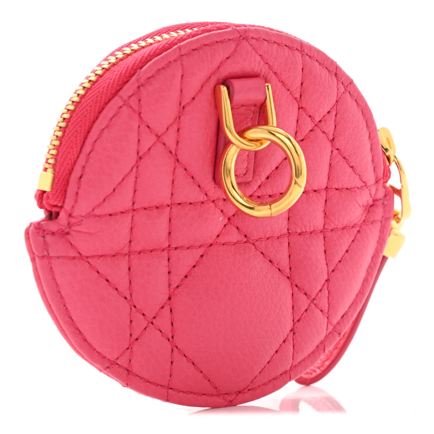 Supple Calfskin Cannage Round Detachable Caro Coin Purse Warm Fuchsia