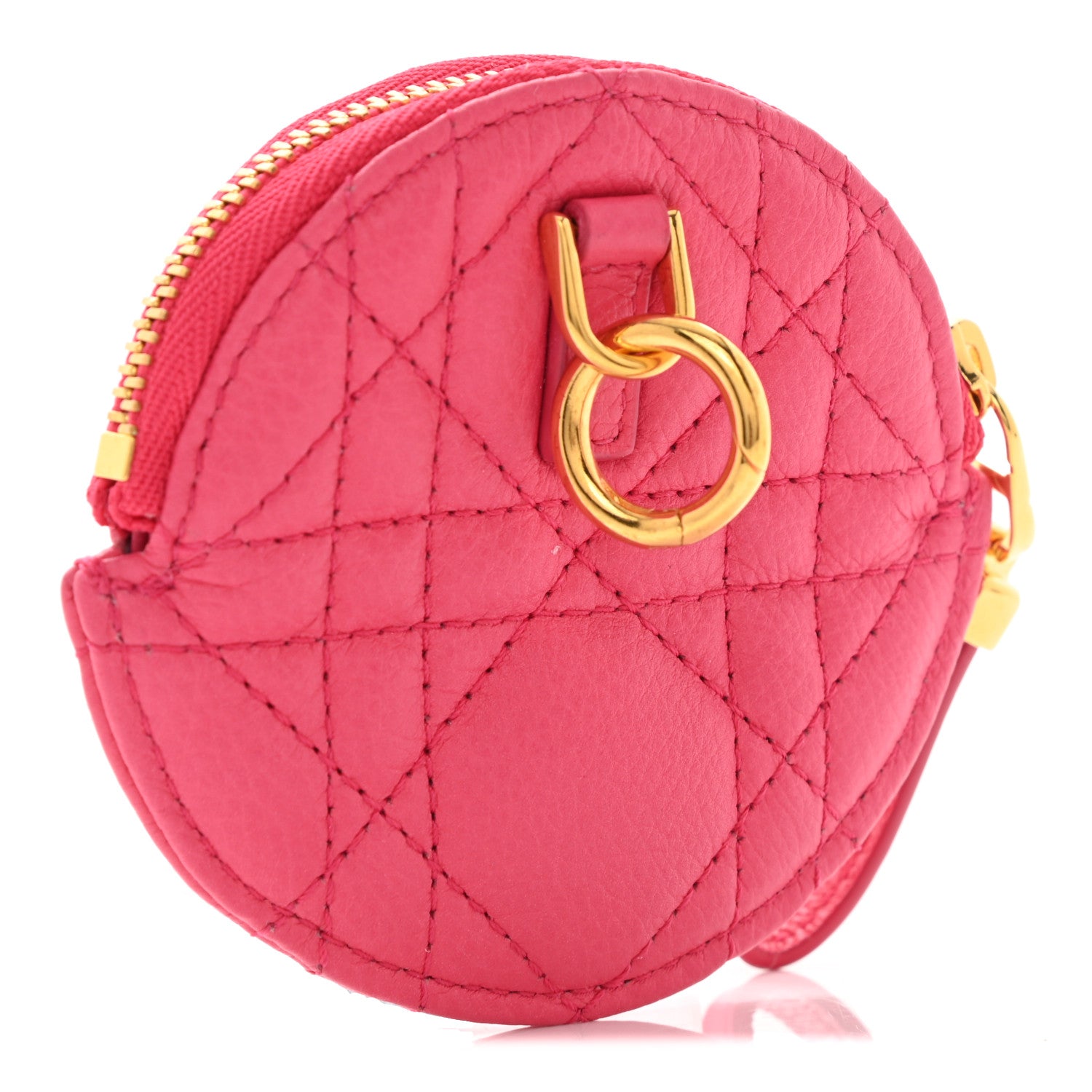 Christian Dior Supple Calfskin Cannage Round Detachable Caro Coin Purse Warm Fuchsia 3 of 7