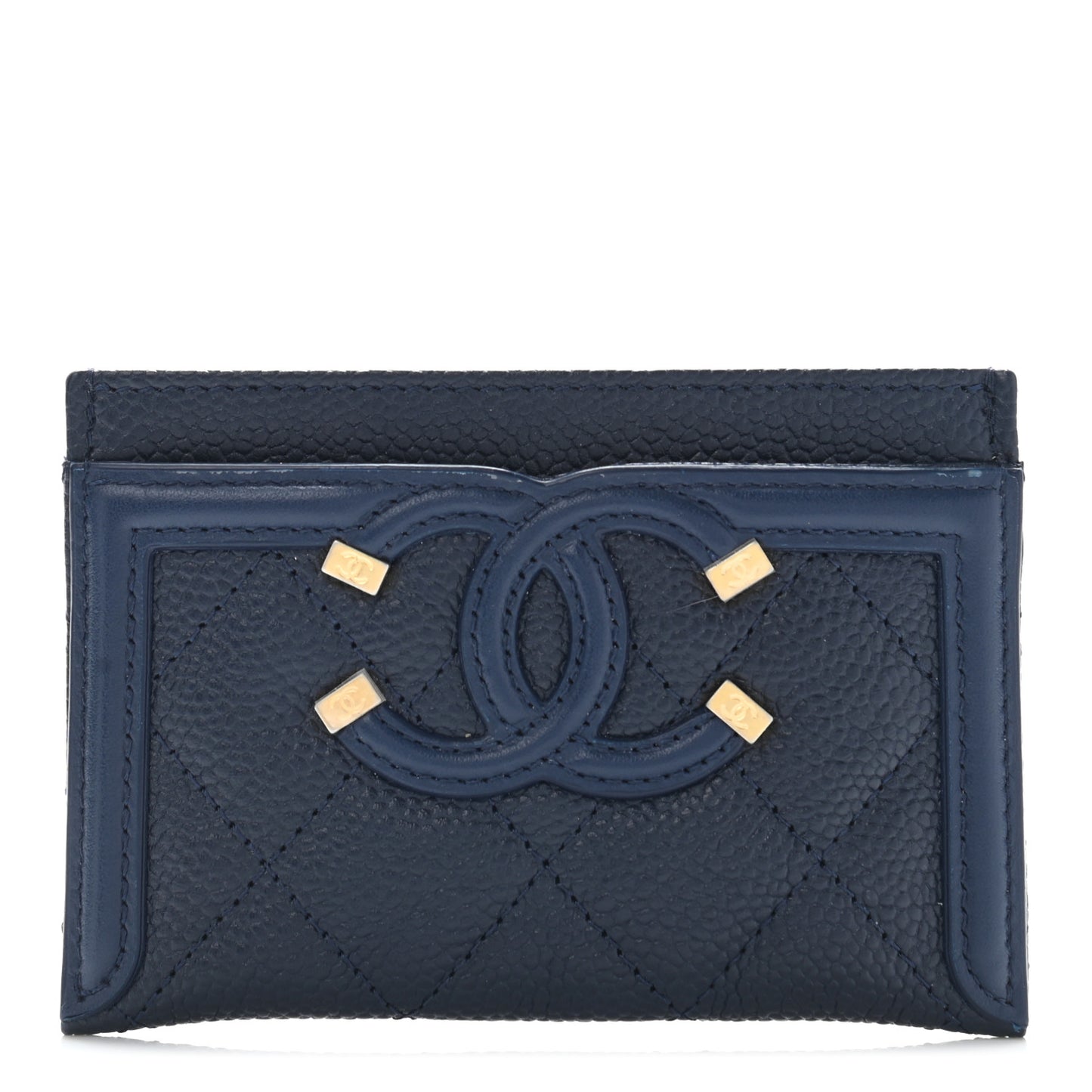 Caviar Quilted Filigree Card Holder Navy Blue