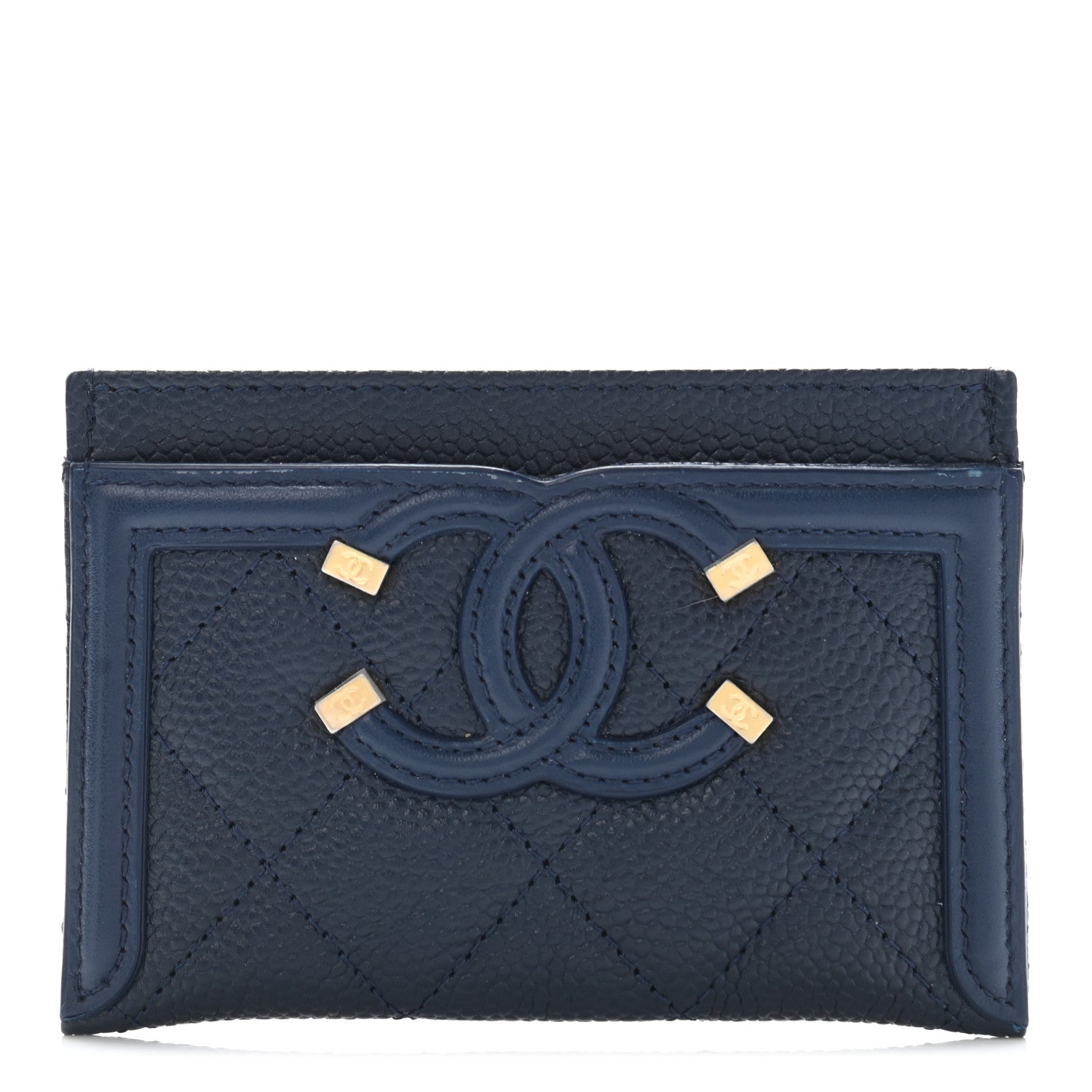 Chanel Caviar Quilted Filigree Card Holder Navy Blue 1 of 9