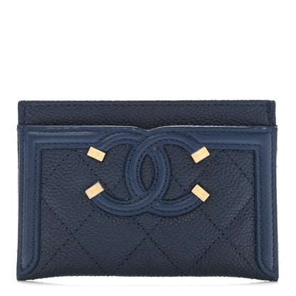 Chanel Caviar Quilted Filigree Card Holder Navy Blue 1 of 9