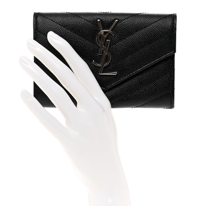 Saint Laurent Grain De Poudre Matelasse Chevron Small Monogram Envelope Wallet Black 2 of 7