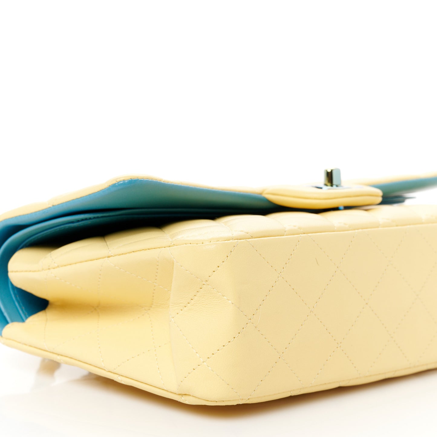 Lambskin Quilted Medium Double Flap Yellow Blue