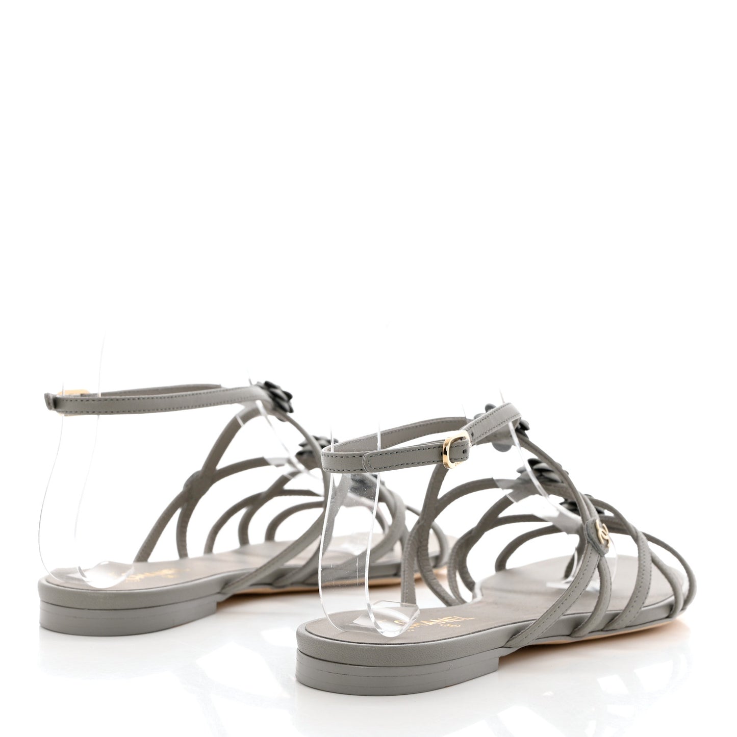 Lambskin Camellia Criss Cross Sandals 36.5 Grey