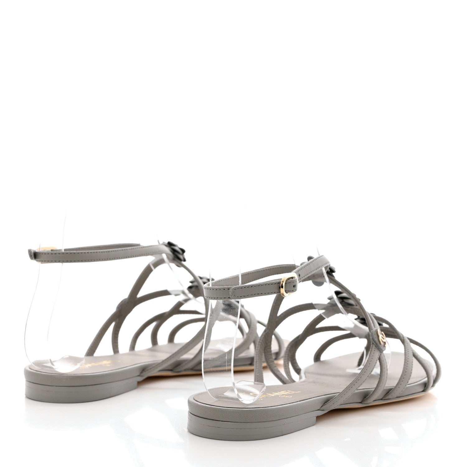 Chanel Lambskin Camellia Criss Cross Sandals 36.5 Grey 4 of 8