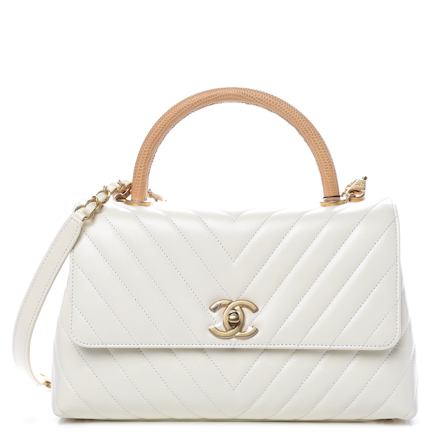 Chanel Calfskin Lizard Chevron Quilted Small Coco Handle Flap Ivory 1 of 9