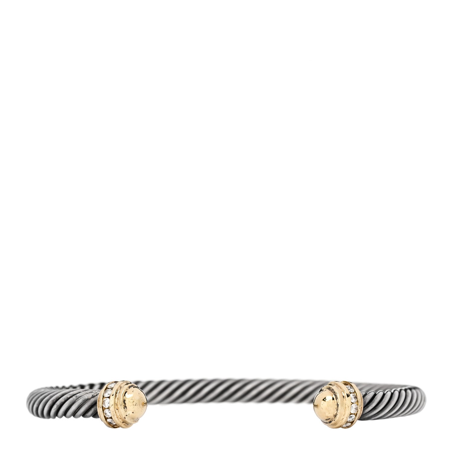 David Yurman Sterling Silver 18K Yellow Gold Diamond 5mm Dome Cable Classics Bracelet 1 of 3