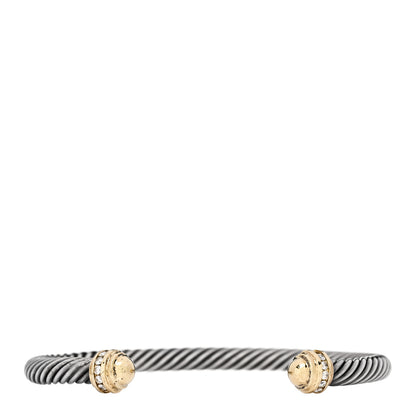 David Yurman Sterling Silver 18K Yellow Gold Diamond 5mm Dome Cable Classics Bracelet 1 of 3