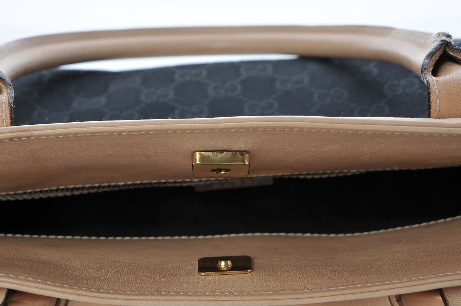 Gucci Monogram Horsebit Chain Shoulder Bag Beige Black 14 of 14