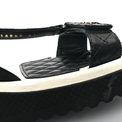 Chanel Lambskin Patent Logo Platform Sandals 41 Black White 9 of 9