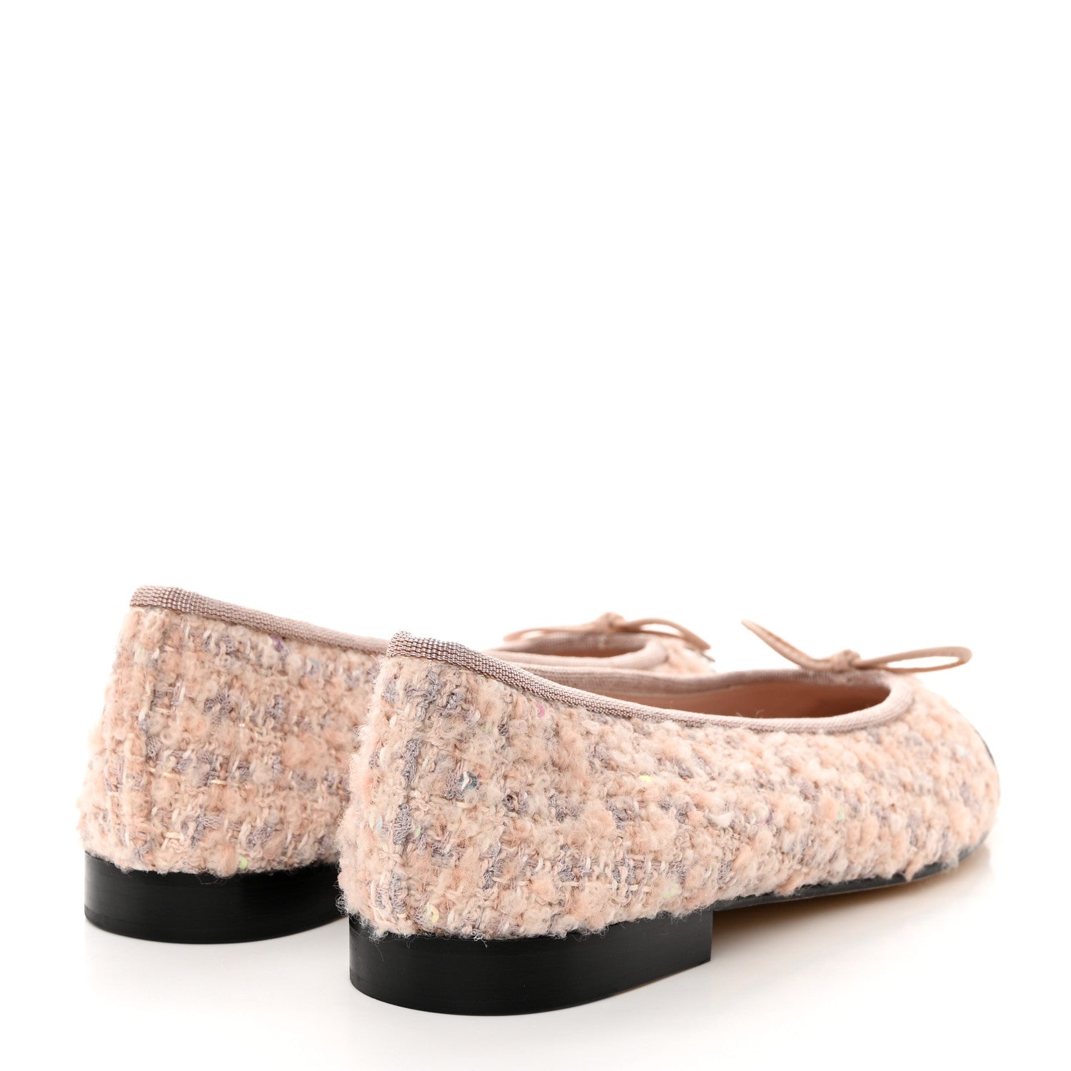 Chanel Glittered Tweed Grosgrain Cap Toe Ballet Flats 38 Pink Beige Ecru Black 4 of 9