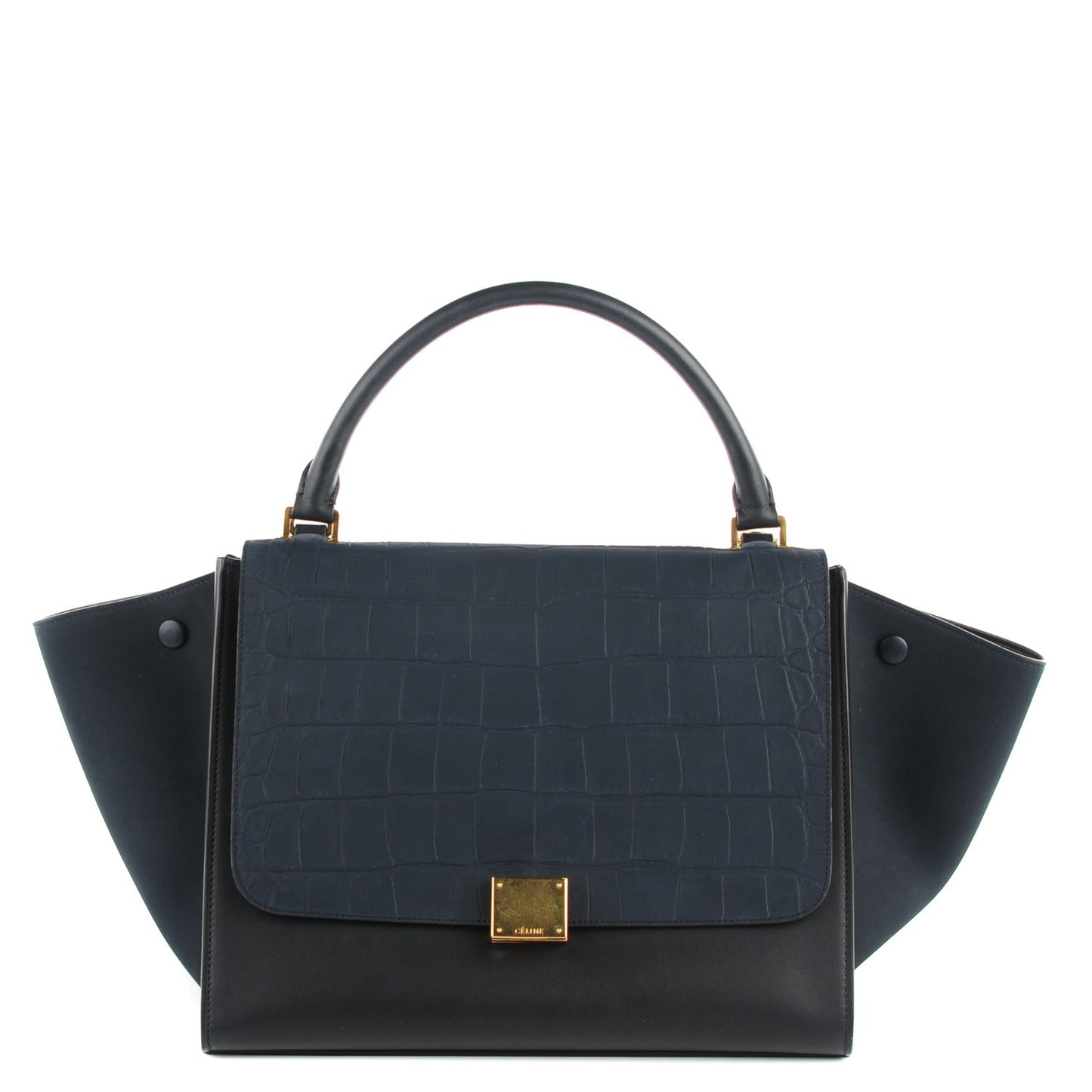 Nubuck Crocodile Embossed Medium Trapeze Navy