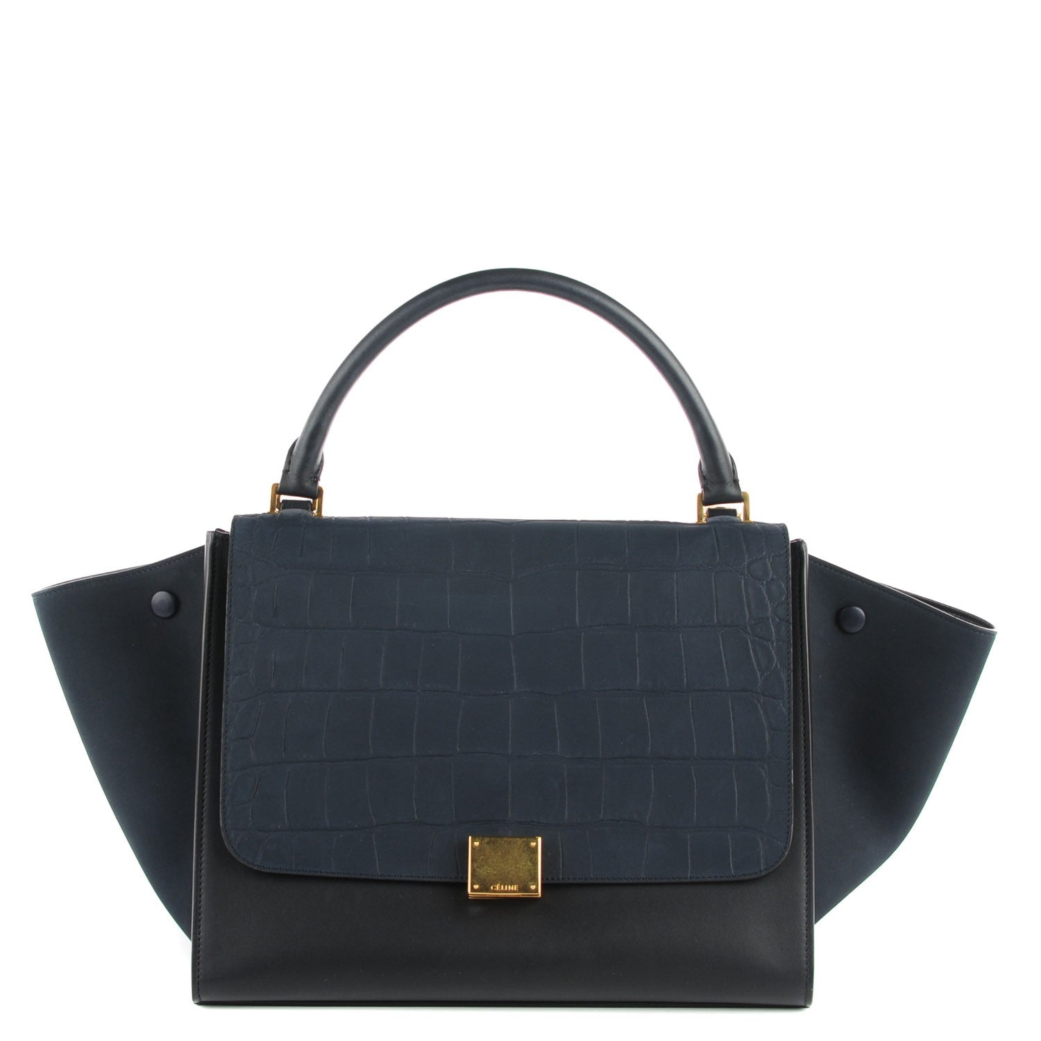 Celine Nubuck Crocodile Embossed Medium Trapeze Navy 1 of 8