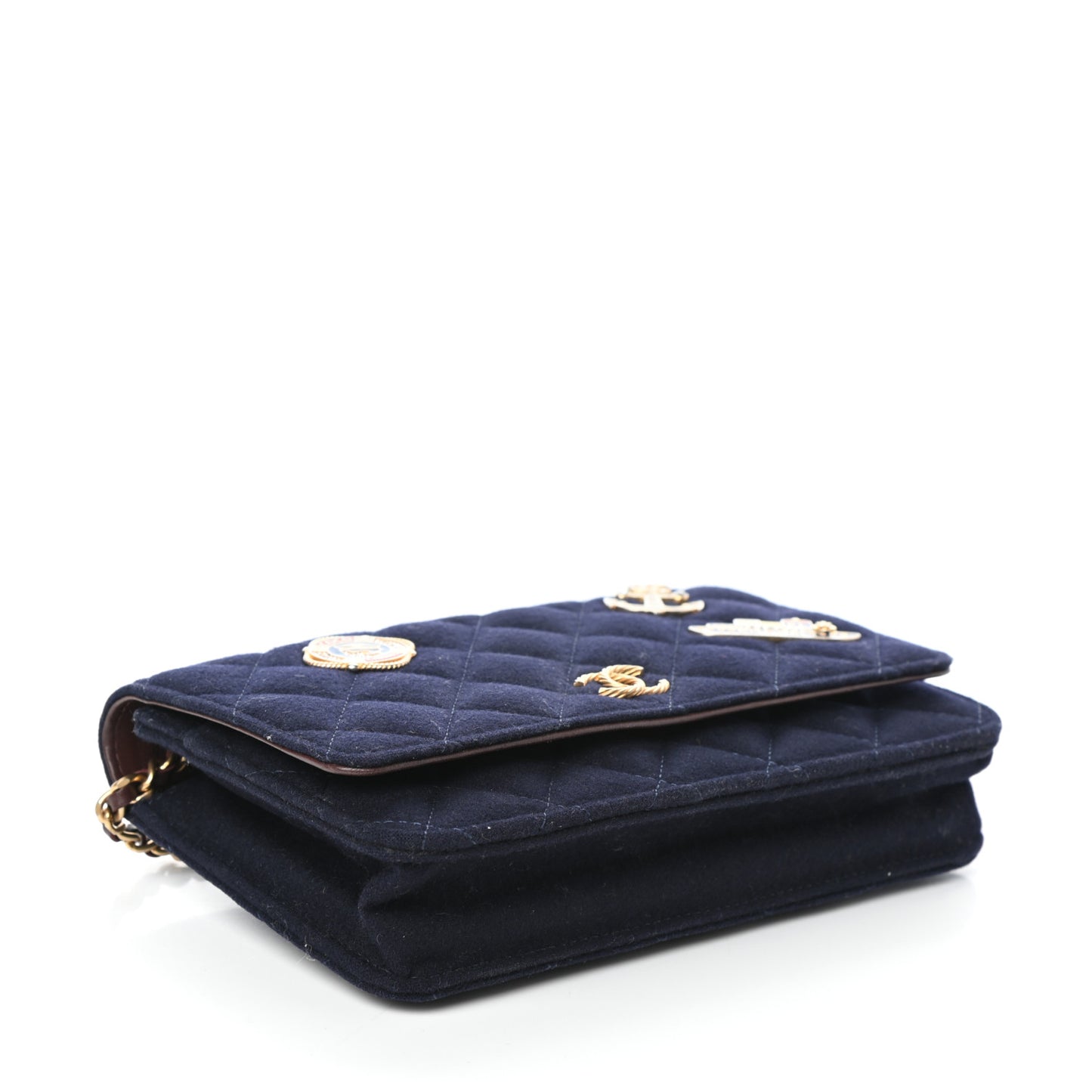 Felt Quilted Paris-Hamburg Charms Wallet On Chain WOC Dark Navy