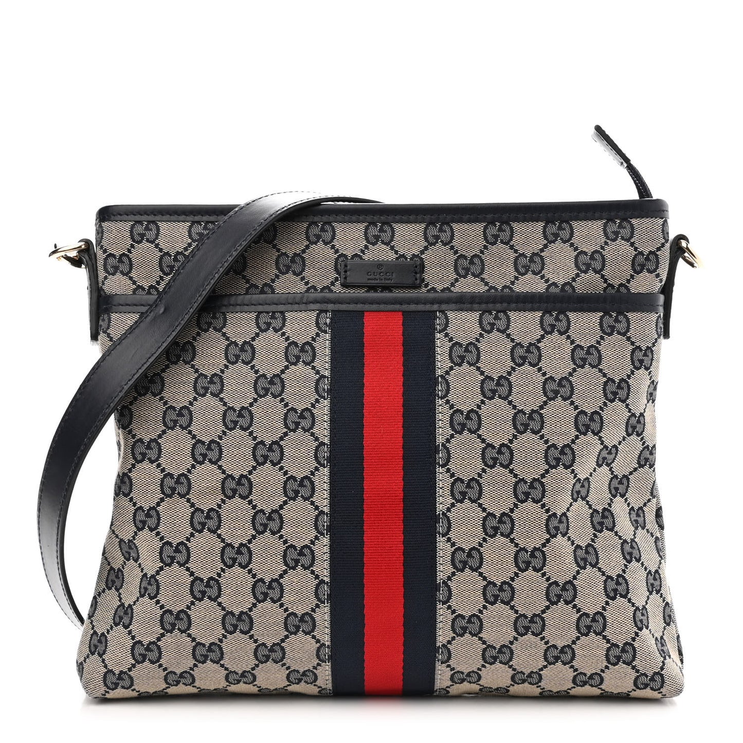 GG Supreme Monogram Web Flat Messenger Bag Navy