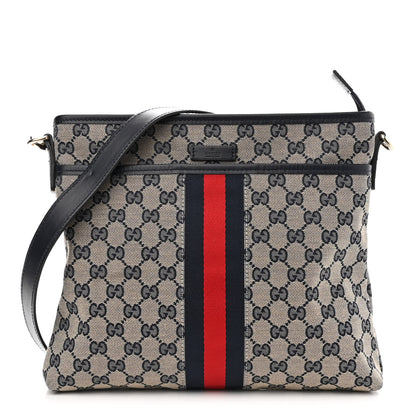 Gucci GG Supreme Monogram Web Flat Messenger Bag Navy 1 of 10