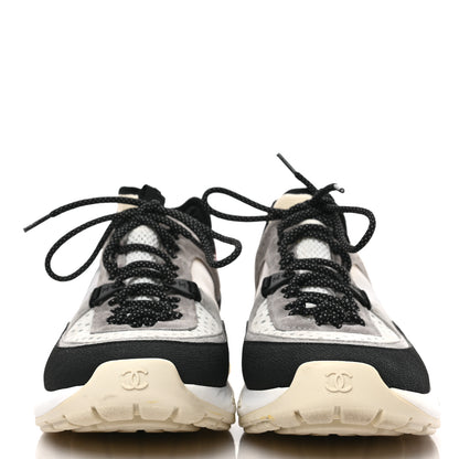 Chanel Suede Calfskin Womens CC Sneakers 37.5 Black Grey Ivory 2 of 9