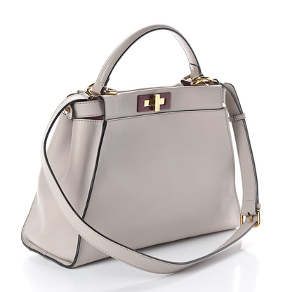 Fendi Vitello Seta Shiny Nappa Medium Peekaboo Iconic Satchel Grigio Polvere Bois de Rose 3 of 8