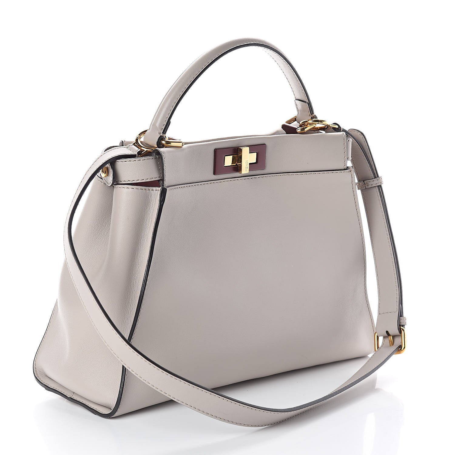 Fendi Vitello Seta Shiny Nappa Medium Peekaboo Iconic Satchel Grigio Polvere Bois de Rose 3 of 8