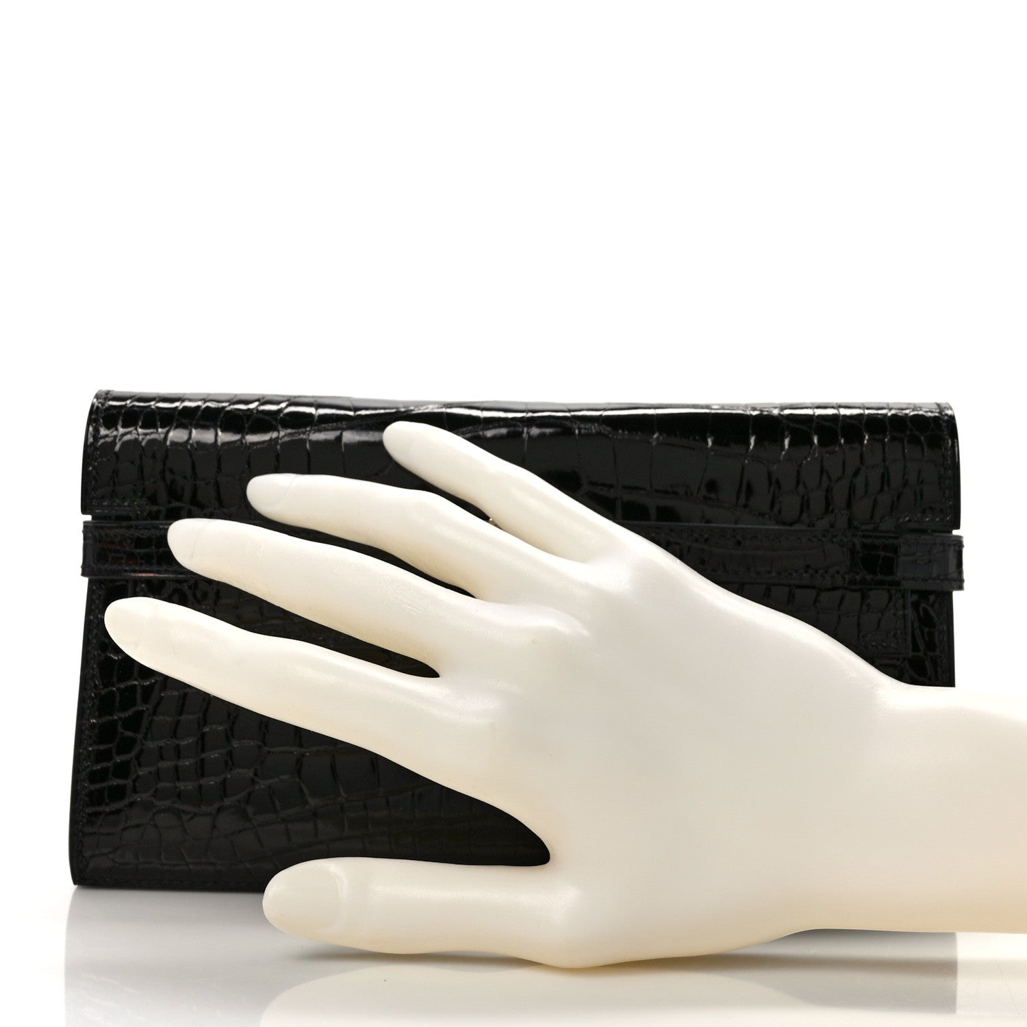 Hermes Shiny Alligator Kelly Longue Wallet Black 2 of 7