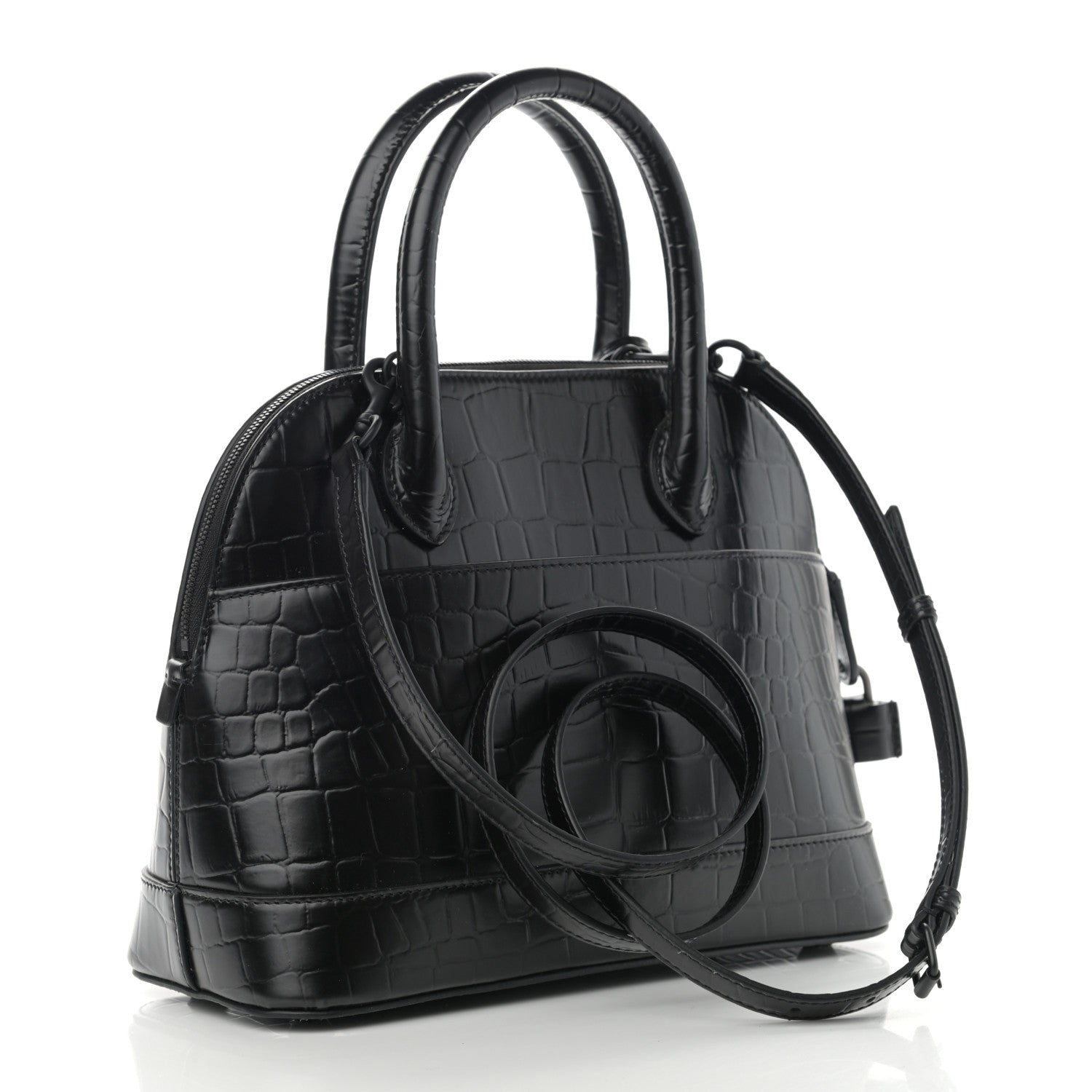 Balenciaga Calfskin Crocodile Embossed S Rivet Ville Top Handle Bag Black 3 of 11