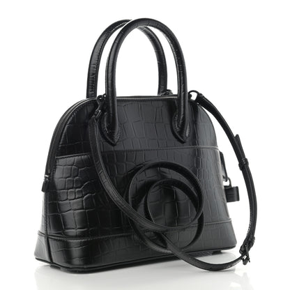 Balenciaga Calfskin Crocodile Embossed S Rivet Ville Top Handle Bag Black 3 of 11