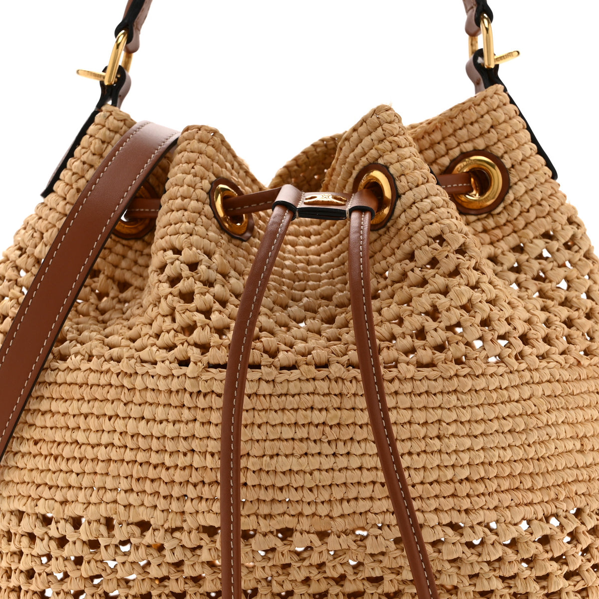 Celine Raffia Woven Clara Drawstring Bucket Bag Natural Tan 8 of 10
