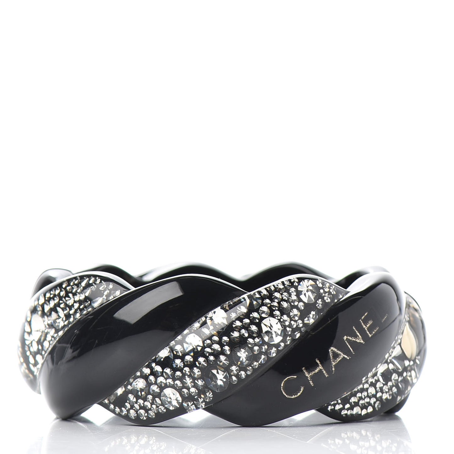 Resin Crystal CC Cuff Bracelet Black