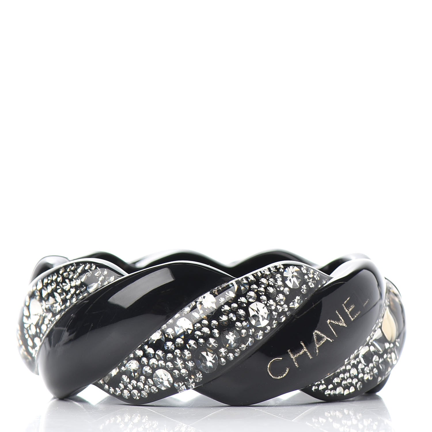 Chanel Resin Crystal CC Cuff Bracelet Black 3 of 5