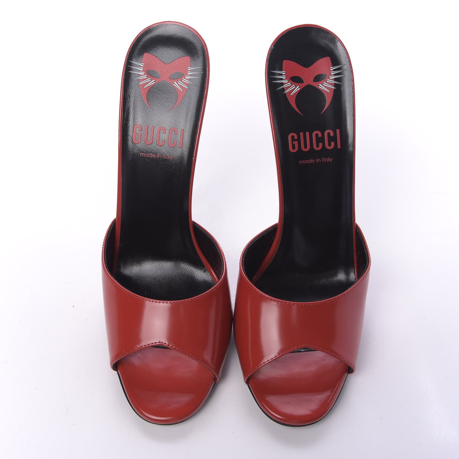 Gucci Polished Calfskin Scarlet High Heel Slide Sandals 39 Heron Red 5 of 11