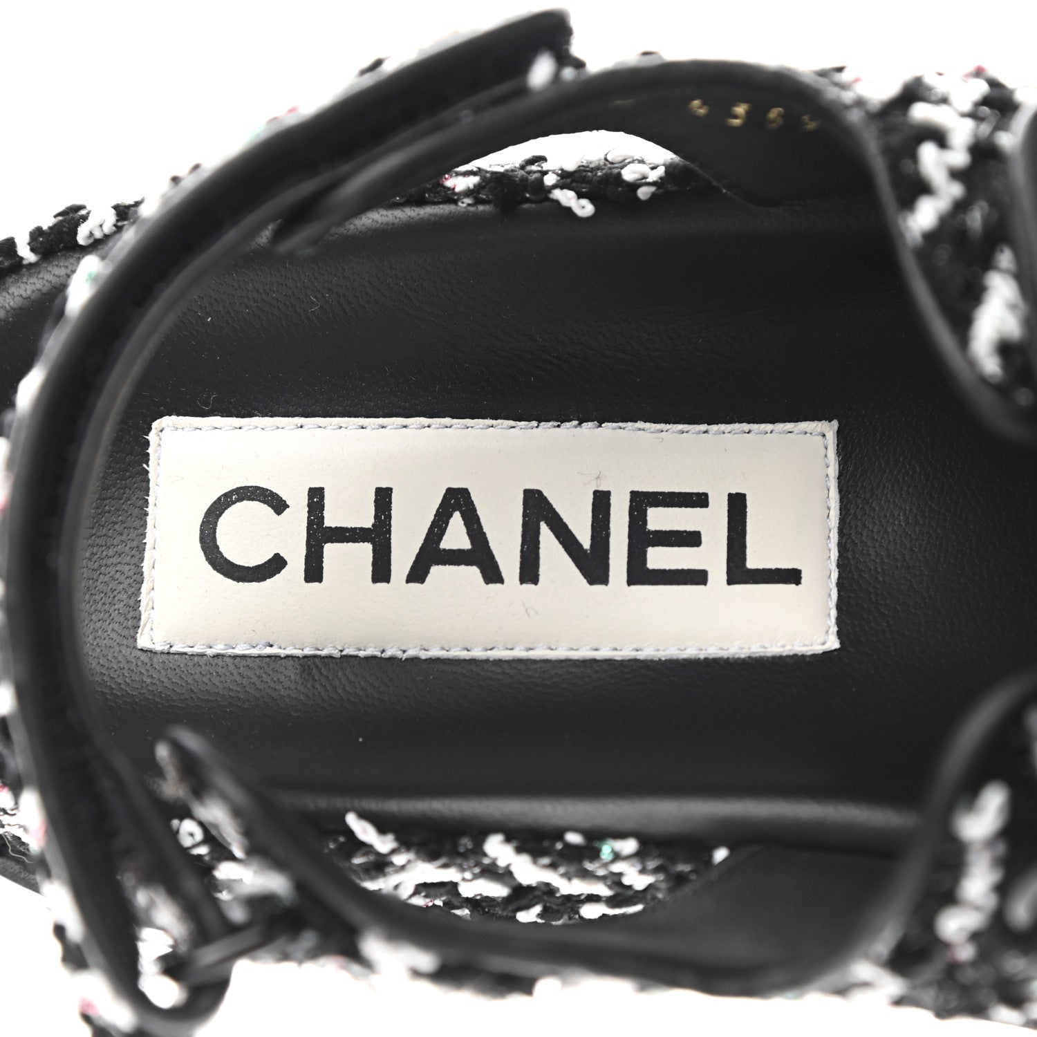 Chanel Tweed Lambskin Dad Sandals 38 Black White 7 of 9