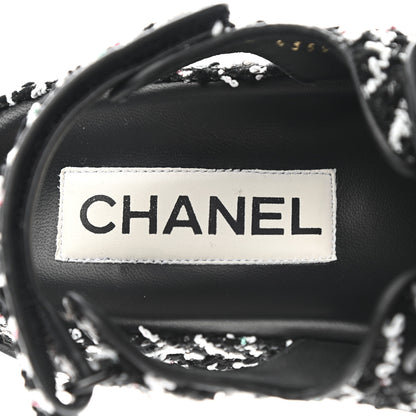 Chanel Tweed Lambskin Dad Sandals 38 Black White 7 of 9