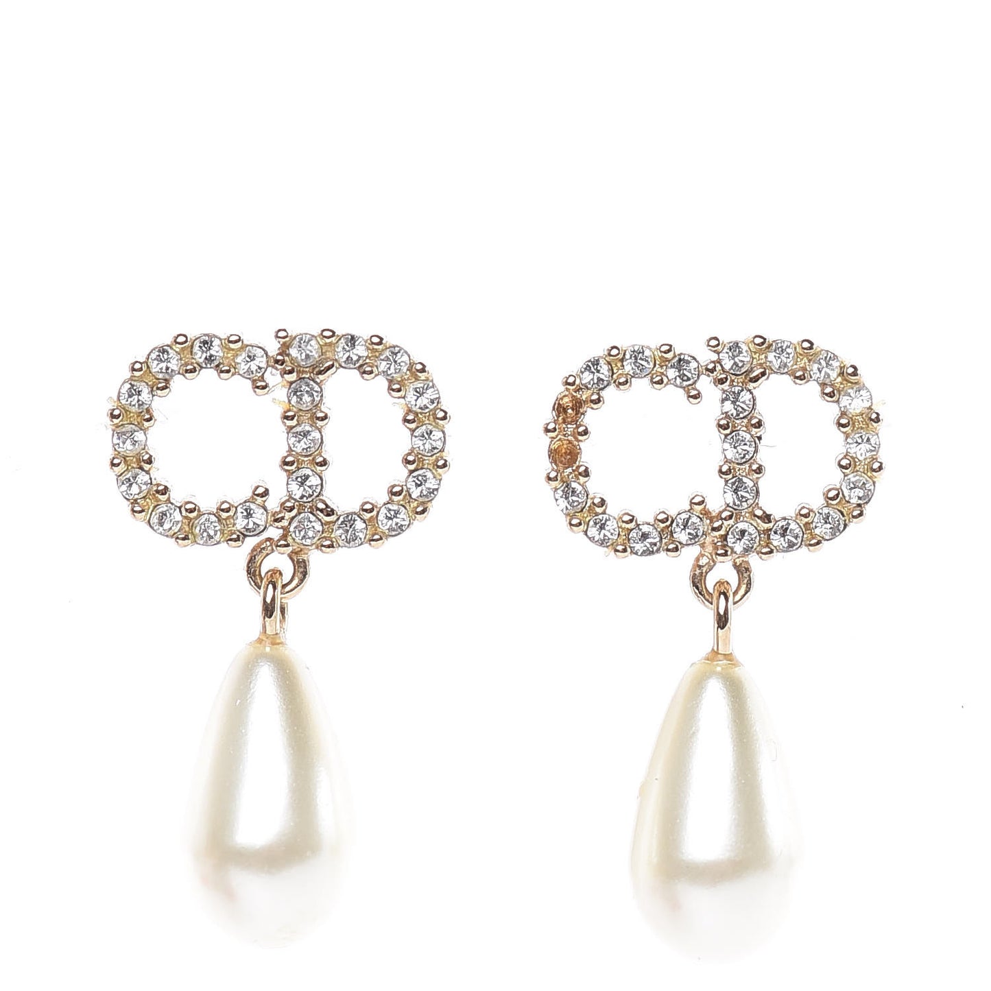 Pearl Crystal CD Drop Earrings Gold