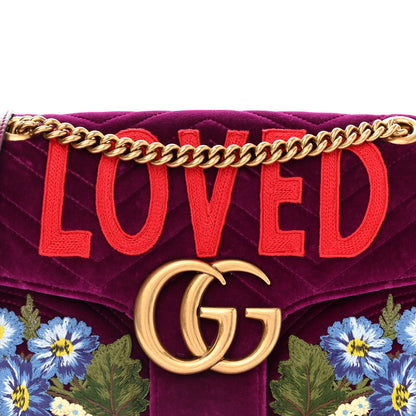 Gucci Velvet Matelasse Loved Embroidered Medium GG Marmont Shoulder Bag Fuchsia Violet Cyclamen 8 of 11