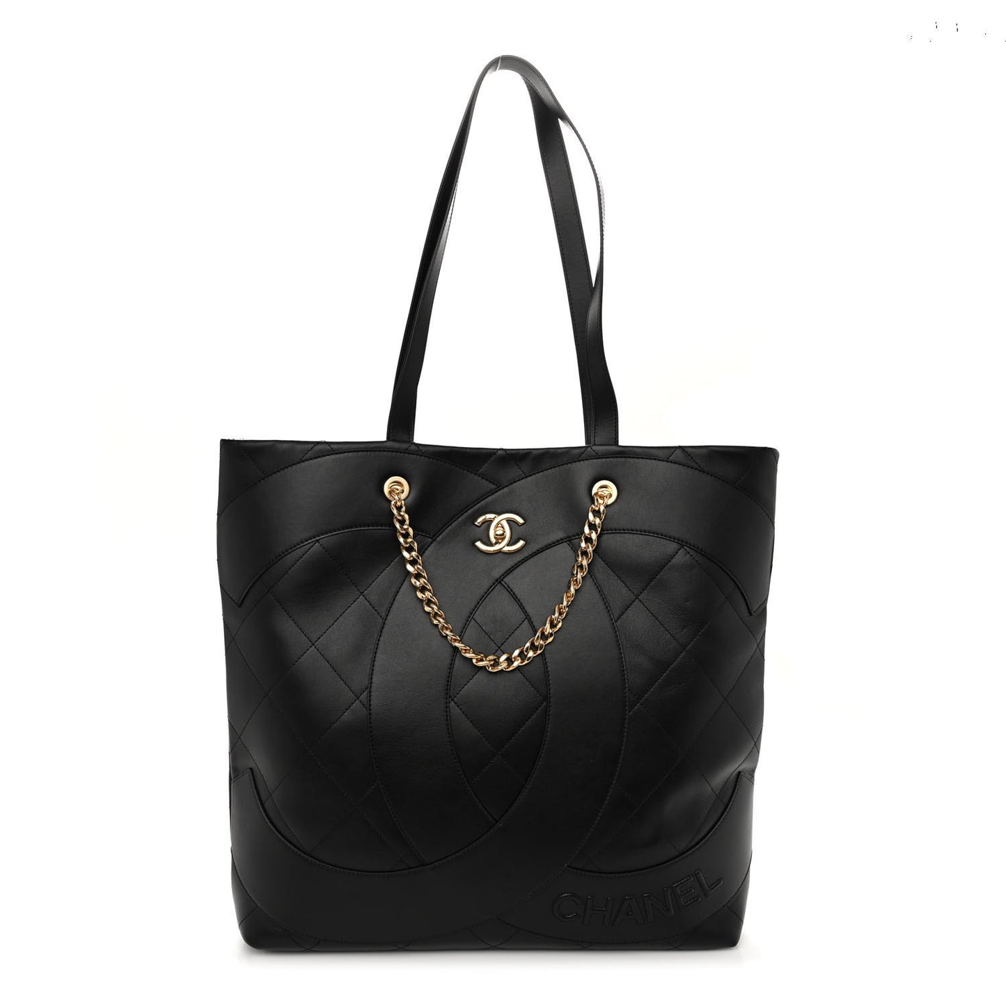 Calfskin Stitched CC Shopper Tote Black