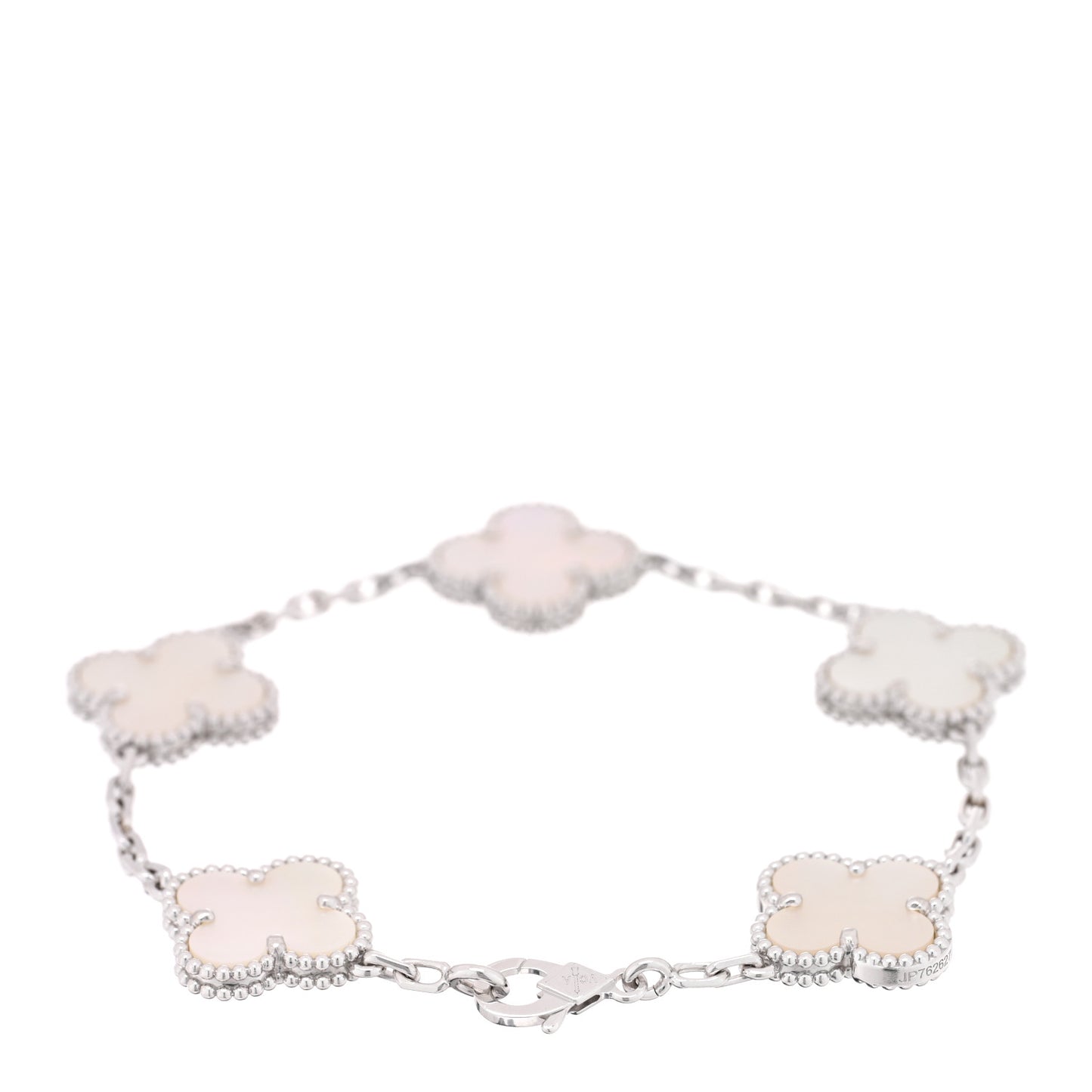 18K White Gold Mother of Pearl 5 Motifs Vintage Alhambra Bracelet
