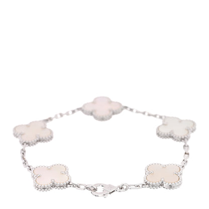 Van Cleef & Arpels 18K White Gold Mother of Pearl 5 Motifs Vintage Alhambra Bracelet 2 of 4