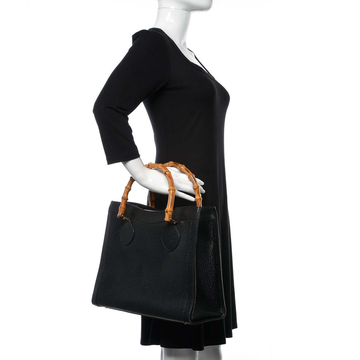Calfskin Bamboo Top Handle Tote Black