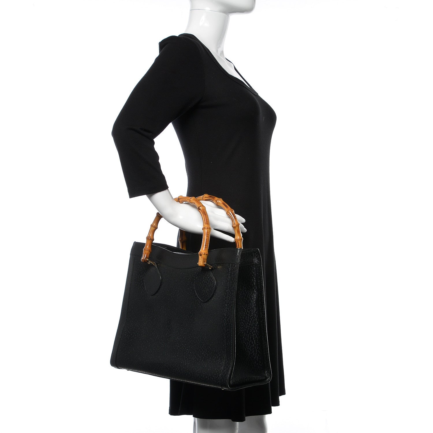 Gucci Calfskin Bamboo Top Handle Tote Black 2 of 11