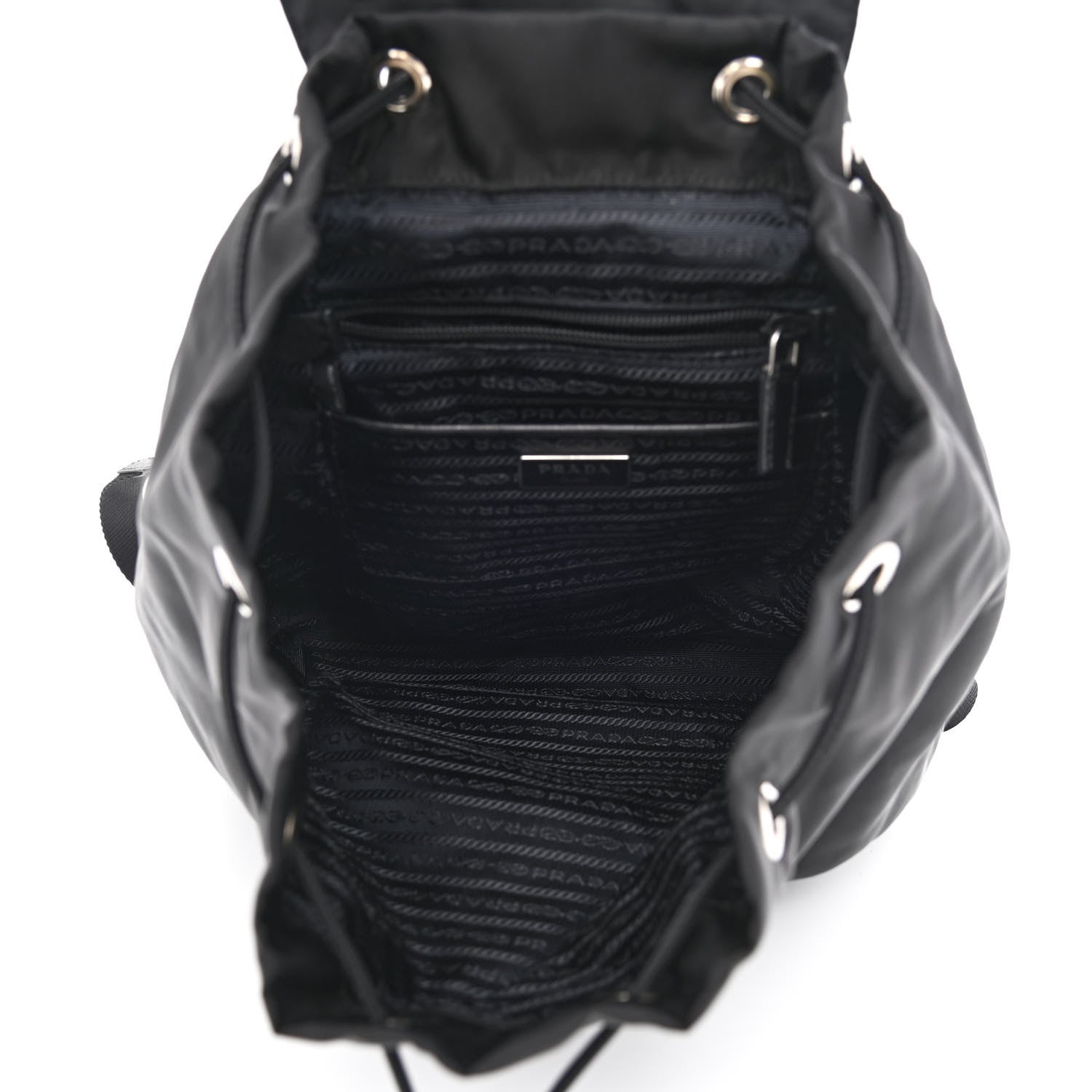Prada Nylon Vela Saffiano Small Cinch Backpack Black 5 of 12