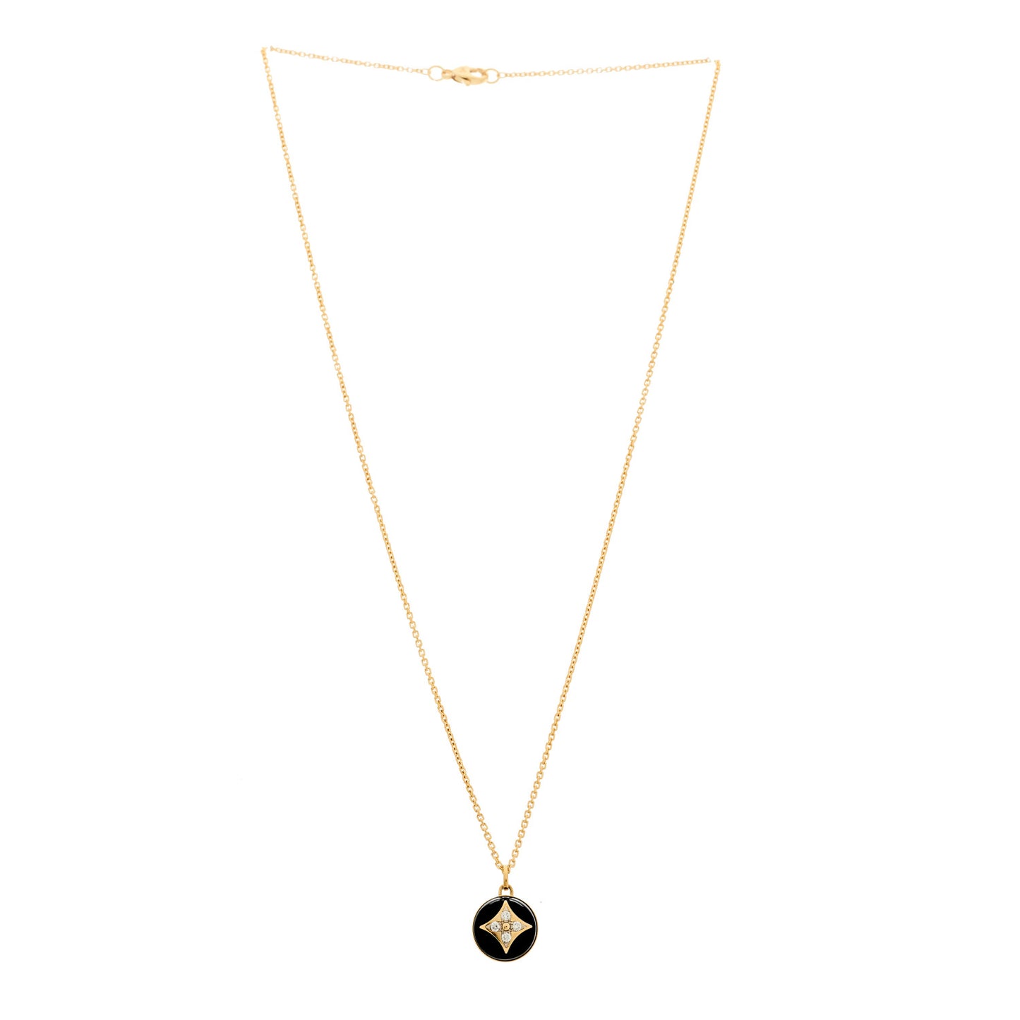 18K Yellow Gold Diamond Black Onyx Color Blossom Medallion Pendant Necklace