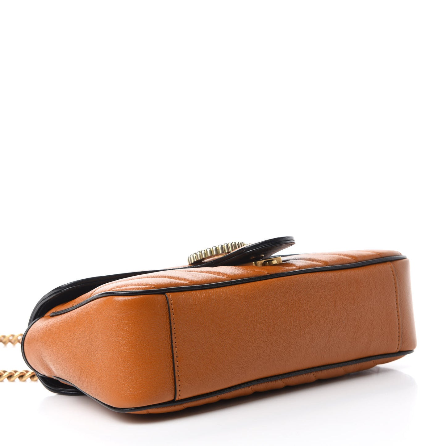 Vintage Effect Calfskin Matelasse Diagonal Small Torchon GG Marmont Shoulder Bag Cognac Black