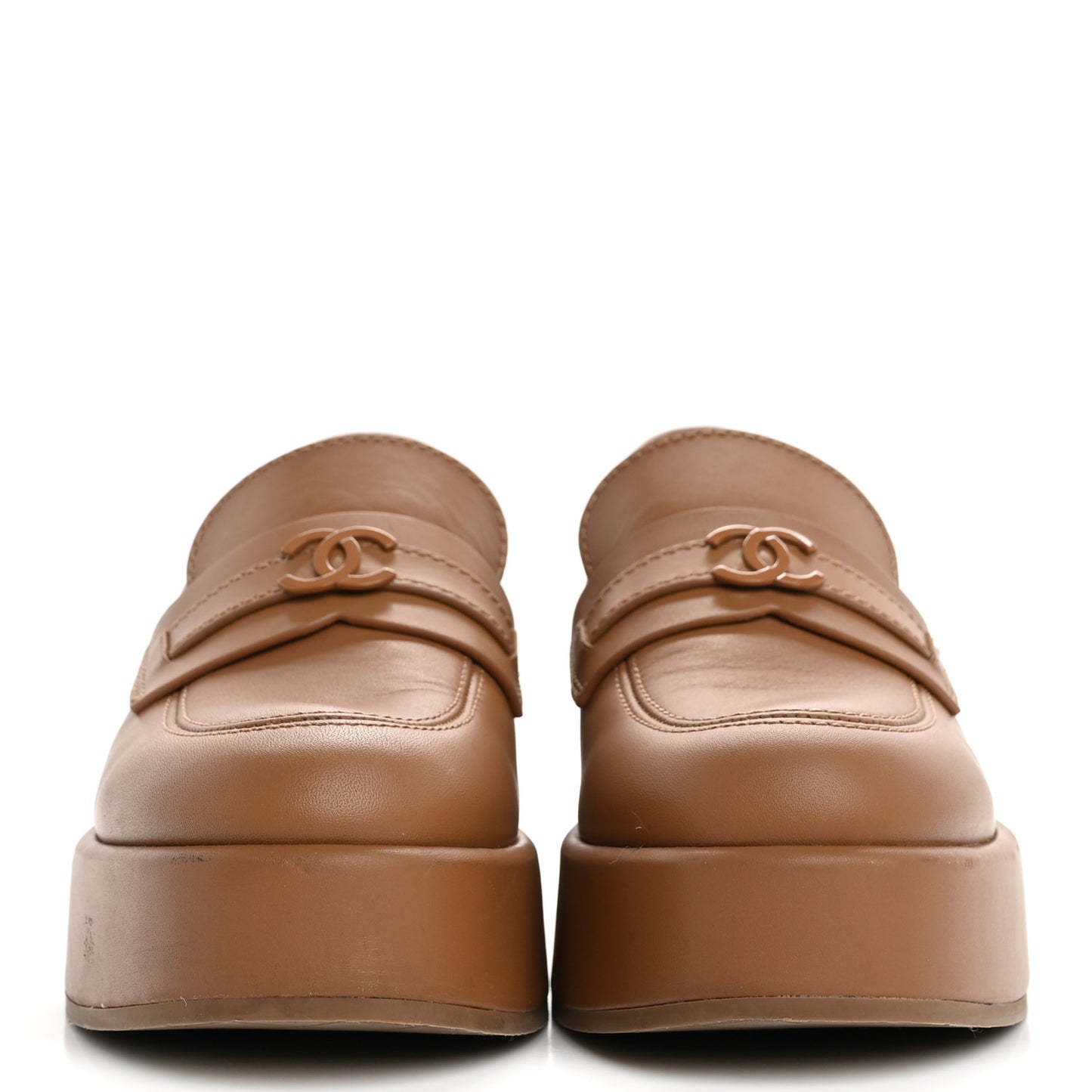 Calfskin CC Platform Loafers 38 Beige