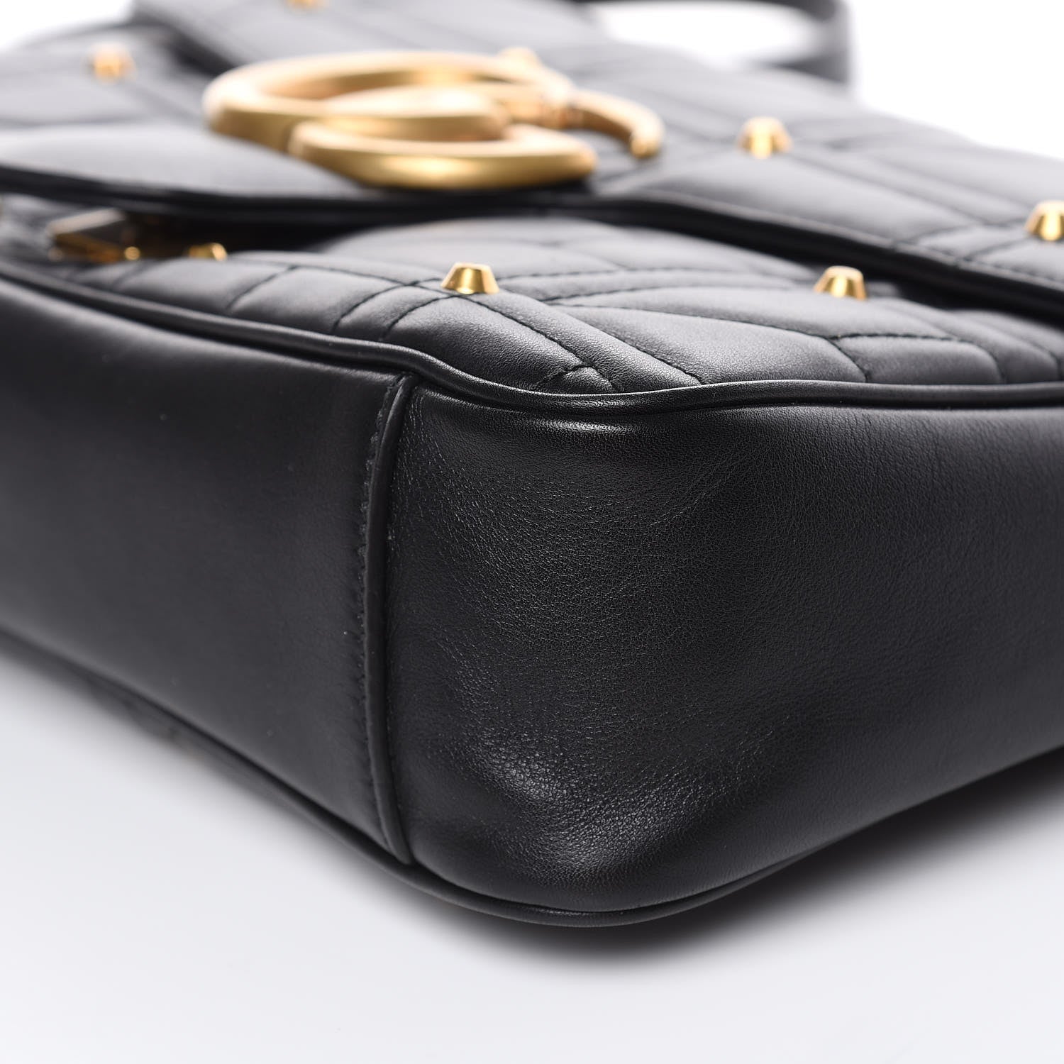 Gucci Calfskin Matelasse Studded Medium GG Marmont Shoulder Bag Black 9 of 10