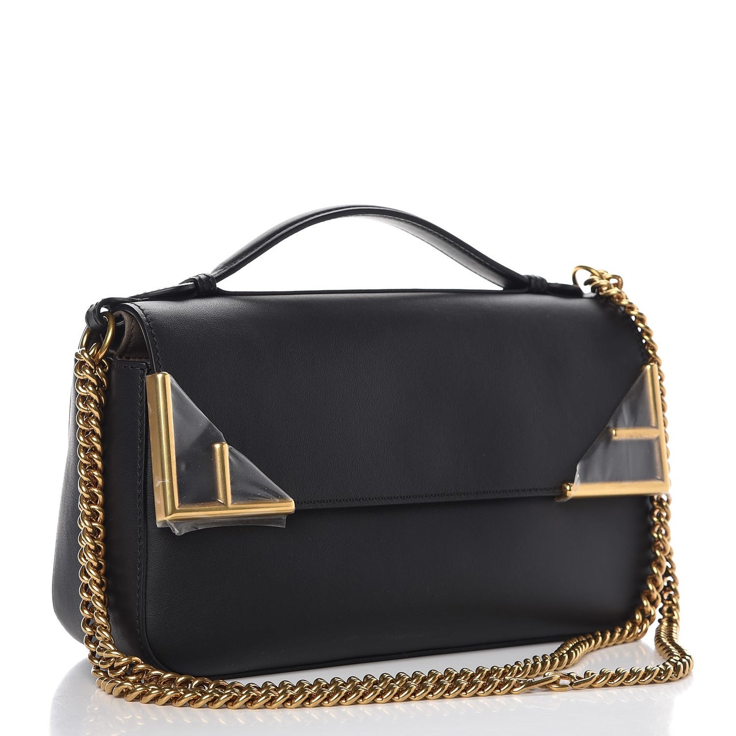 Vitello Grace Glazed Fabric FF 1974 Double F Shoulder Bag Black Mogano Panna