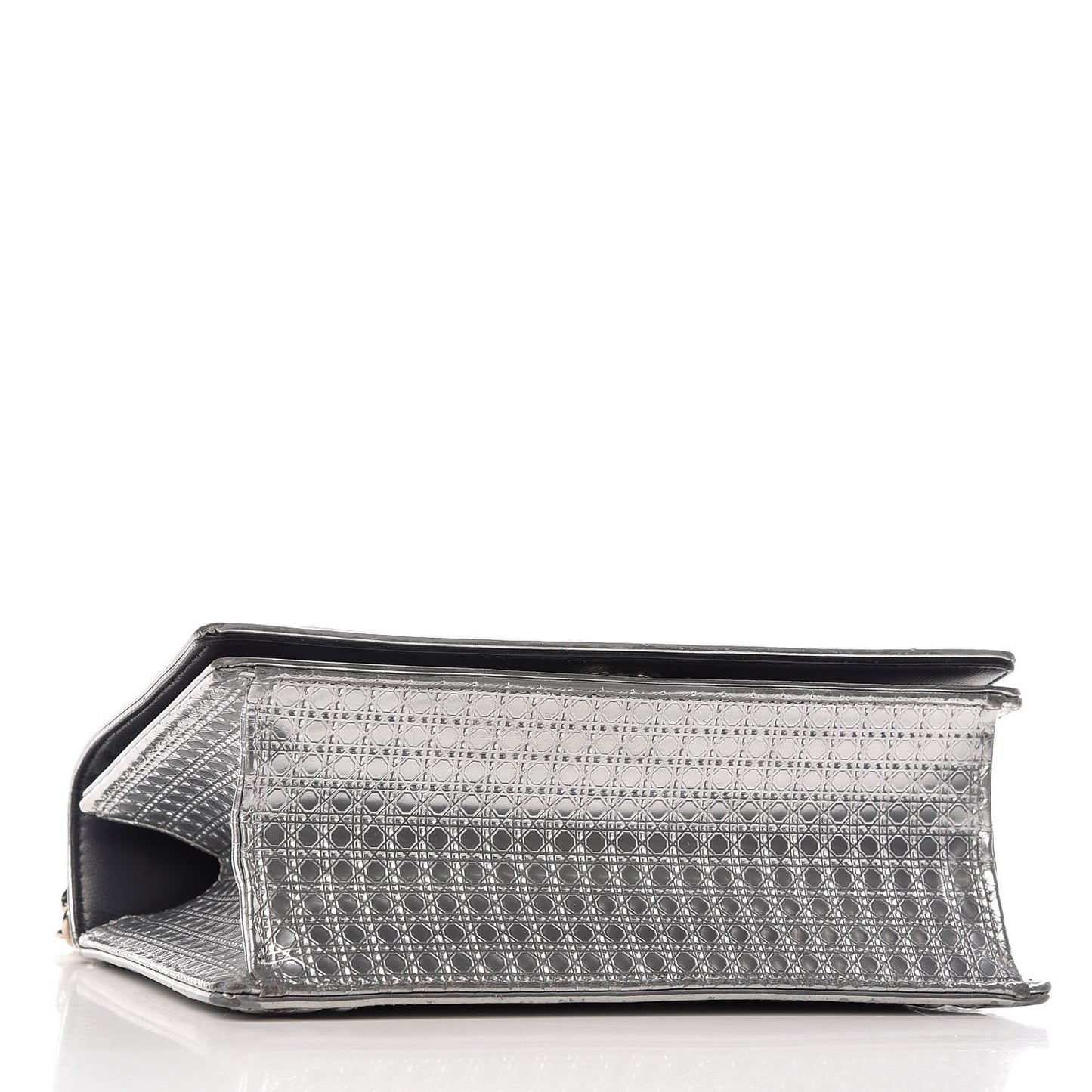 Metallic Patent Micro-Cannage Small Diorama Flap Bag Silver