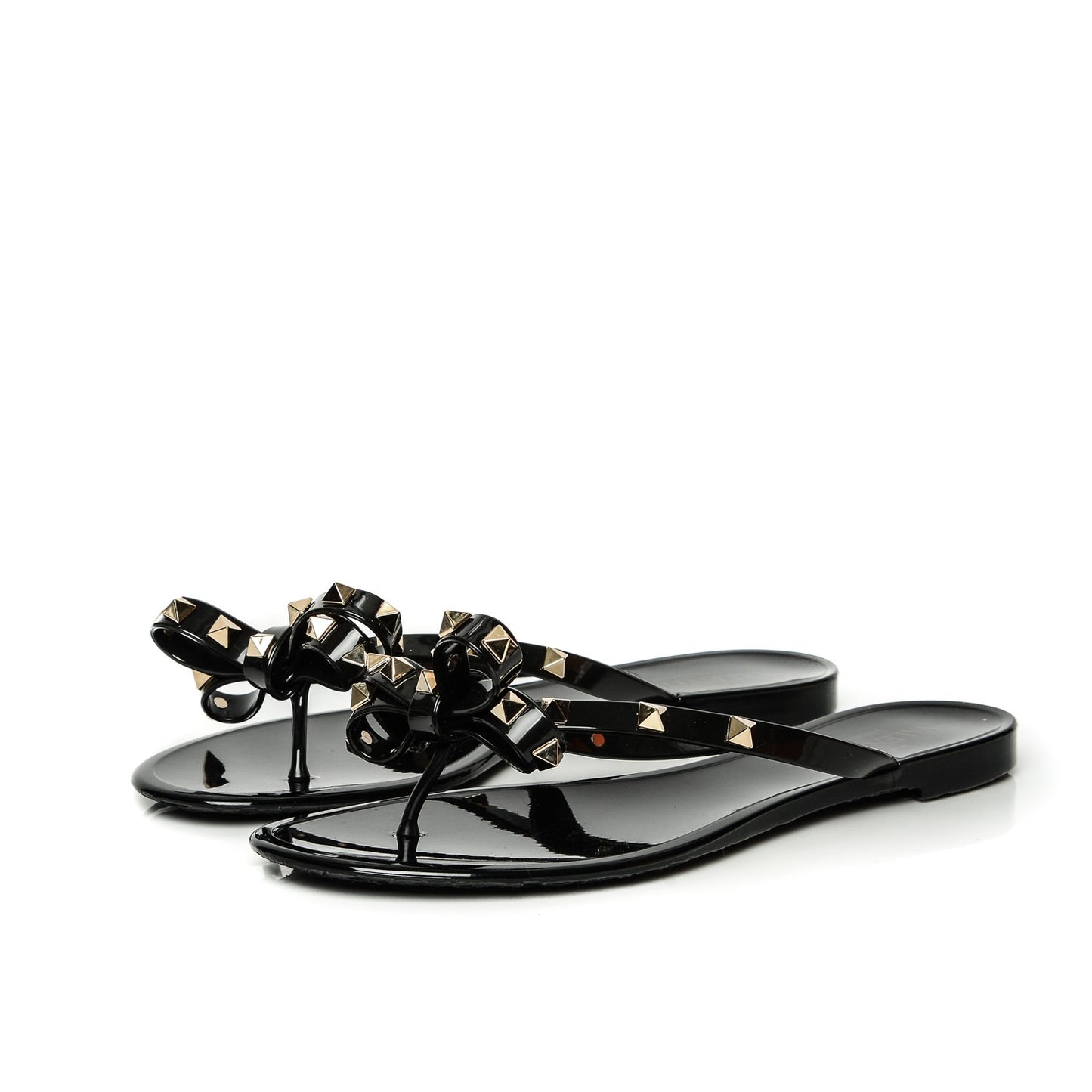 PVC Jelly Rockstud Bow Thong Sandals 39 Black