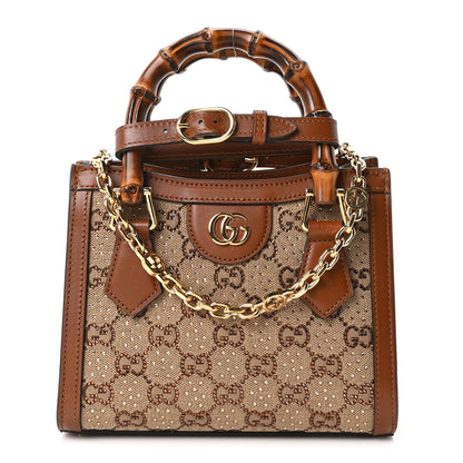 Gucci New Canvas Charisma Calfskin Crystal GG Monogram Mini Diana Tote Bag Camel Ebony 1 of 9
