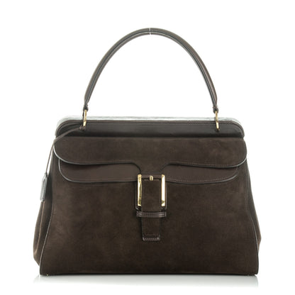 Gucci Calfskin Suede Top Handle Satchel Dark Brown 1 of 8