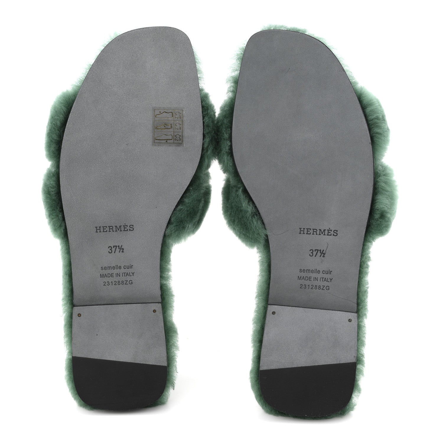 Hermes Woolskin Oran Sandals 37.5 Vert Anglais 6 of 9